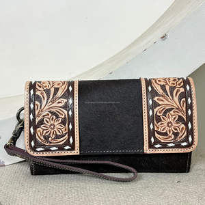 Pochette en cuir de vachette de haute qualité, faite à la main, avec bracelet, style western, porte-cartes multiples, sac à main pour femmes - Product Image 5