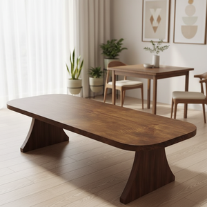 Table à manger contemporaine en bois massif Daystar Trade, plateau rectangulaire arrondi, base sculpturale, modèle DST-AT-302, à assembler - Product Image 3