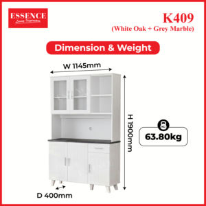 Mueble de Cocina Moderno Estilo Americano Ecológico K409, Acabado en Roble Blanco y Mármol Gris, 2+3 Puertas Acrílicas, 1 Cajón - Product Image 6