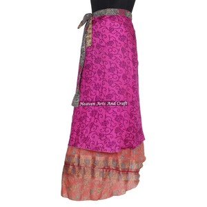 <b>Boho</b> Stylish Multi-Color Silk Saree Wrap <b>Skirts</b> Free Size Comfortable Summer Wear for Women Girls Hippie Style Free Size Gypsy - Product Image 4