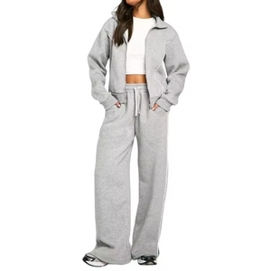 Ensemble de survêtement respirant en molleton de coton surdimensionné personnalisé pour femme 2025 – Survêtement zippé de haute qualité - Product Image 3