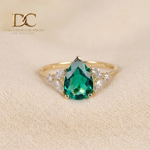 Anillo de oro macizo de 14 quilates de lujo con diamante cultivado en laboratorio y esmeralda colombiana cultivada en laboratorio para joyería de boda y fiesta para mujer - Product Image 6