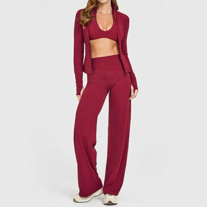 Ensemble de sport 3 pièces personnalisé pour femme, respirant, uni, haute élasticité, taille haute, unique, sexy, dos nu, pour l'entraînement - Product Image 3