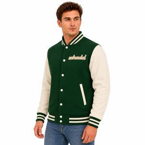 Unbranded Unisex Green Varsity <b>Jacket</b> Breathable 300g <b>Fleece</b> <b>Lined</b> Casual Winter Wear Regular Fit Stand Collar - Product Image 5