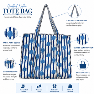 Bolsa de Mano Acolchada Hecha a Mano con Estampado Kantha, Bolsa de Compras de Algodón Acolchado, Bolsa de Viaje Reutilizable para la Playa - Product Image 6