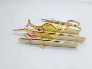 Herramientas de Belleza para Pestañas Postizas Doradas, Pinzas Aplicadoras de Pestañas de Acero Inoxidable y Tijeras de Belleza, Herramienta para Pestañas de Marca Privada - Product Image 4