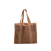 Sac fourre-tout matelassé en coton fait main léger et lavable à imprimé léopard, écologique, pour femme, mode vintage, ouvert, plage, automne