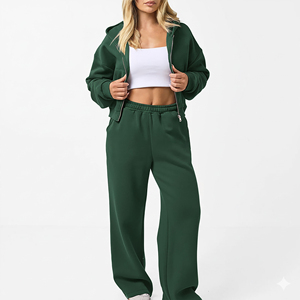 Fleece <b>Zip</b> Jacket Regular Fit Joggers Warm Casual Sportswear Unisex Stylish Color Block Winter Printed Tracksuit Set - Product Image 1