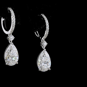 Pear Cut Lab Grown Diamond IGI Certified Drop Hoop <b>Earrings</b> Diamond Accents 10K/14K/18K Gold 925/935 <b>Silver</b> for <b>Wedding</b> Gift - Product Image 3