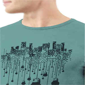 เสื้อยืดแขนสั้นลายทางสีมิ้นท์สำหรับผู้ชาย พิมพ์ลายโลโก้ด้านหน้า ทรงลำลอง ผ้าเจอร์ซีย์ถัก คอโอ ผ้าฝ้าย - Product Image 5