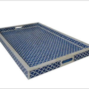 Plateau de service rectangulaire en bois noir floral incrusté de pierres, fait à la main, base en bois de luxe, art de table, artisanat indien naturel - Product Image 4