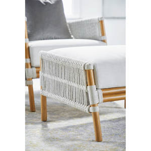 Alvyda Tabouret blanc tissé avec cadre en rotin Poufs et tabourets Produit - Product Image 6