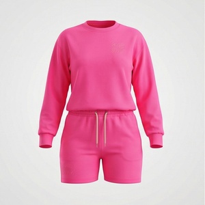 Ensemble 2 pièces tricoté rose pour femme, col rond, manches longues, couleur unie, coupe ample, décontracté, longueur au-dessus du genou, respirant - Product Image 1