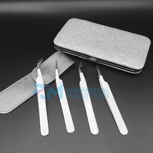 ที่คีบขนตาสแตนเลสปลายเรียบ 10 มม. รุ่น RMI Anti-Magnetic Case สีเงินเคลือบผงสีขาว พร้อมซองหนัง - Product Image 4