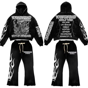 Ensemble de survêtement pour homme avec logo personnalisé, effet délavé, 100% coton molletonné, respirant, pour l'hiver, la gym, le fitness et les tenues décontractées - Product Image 3