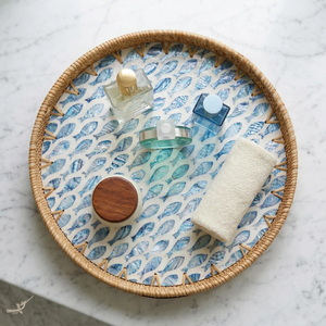 Impresionante Bandeja Redonda de Ratán con Madreperla, Diseño de Pez Azul, Exquisito Mosaico, para Decoración Ecológica del Hogar, Venta al por Mayor - Product Image 2