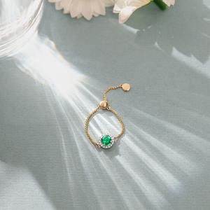 Premium 18K Gold-Plated <b>Adjustable</b> Emerald Green Halo Diamond <b>Ring</b> for Women Luxury Engagement & Party Jewelry - Product Image 1