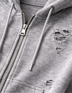 Sweat à capuche zippé gris délavé pour homme, coupe oversize, style vintage, effet usé, en molleton, streetwear, avec poches - Product Image 6