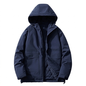 Men's Winter Puffer <b>Jacket</b> Custom Logo Hooded Zipper Loose Fit Warm Woven Bubble Coat Casual Outdoor Utility Quilted <b>Jacket</b> - Product Image 1