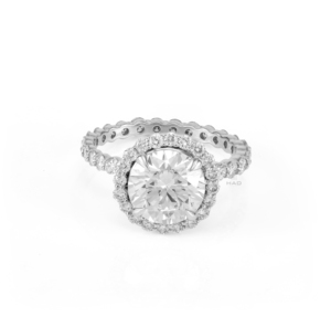 Bague de fiançailles solitaire en or blanc avec halo de diamants de laboratoire ronds, alliance éternité, bijou de luxe, cadeau - Product Image 3