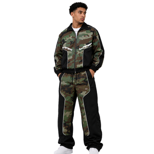 Trendy <b>Camouflage</b> Custom Sublimation Windbreaker Retro Color Block Full Zip Jacket & Contrast Piping Joggers 2-Piece <b>Tracksuit</b> - Product Image 1