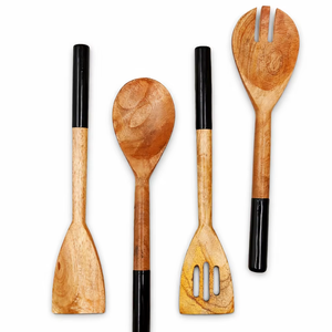 Ensemble d'ustensiles de cuisine en bois, cuillères et spatules naturelles, écologiques, faits à la main, outils de cuisine en bois - Product Image 1