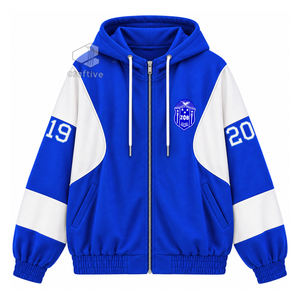 Zeta Phi Beta Sorority <b>Women's</b> Blue <b>White</b> Color Block Zip-Up Oversized Hoodie Greek Letter Embroidered Varsity <b>Sweatshirt</b> - Product Image 1