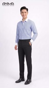 Chemise en bambou rayée bleue et blanche pour homme ANIMA, respirante, décontractée et professionnelle - Product Image 3