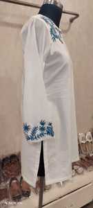 White Embroidered 100% Cotton Summer <strong>Kurti</strong> <strong>Women</strong> Long Sleeve Traditional Top Elegant Ethnic Dress <strong>for</strong> Office Casual Wear - Product Image 4