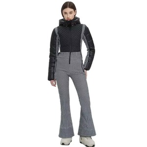 Mono de esquí con capucha para mujer, con diseño de pata de gallo y acolchado, cierre de cremallera impermeable, ropa de esquí para mujer, trajes de esquí. - Product Image 3