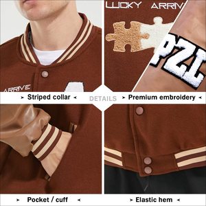 เสื้อแจ็คเก็ตวาร์ซิตี้สีดำสำหรับผู้ชาย ตกแต่งด้วยลายปักแบบจิ๊กซอว์  ด้านหลังมีลายปักข้อความ  ผลิตจากผ้าแคนวาสที่เป็นมิตรกับสิ่งแวดล้อม กันลม และระบายอากาศได้ดี - Product Image 4