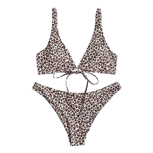 Conjunto de bikini estampado para mujer, Top triangular con lazo, parte inferior de corte alto, traje de baño sexy, ropa de playa, traje de baño de verano - Product Image 4
