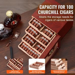 Humidor de Cigarros de Madera de Cedro Español Hecho a Mano, Caja de Almacenamiento de Escritorio con Vidrio para 50-100 Cigarros, Accesorio Digital - Product Image 2