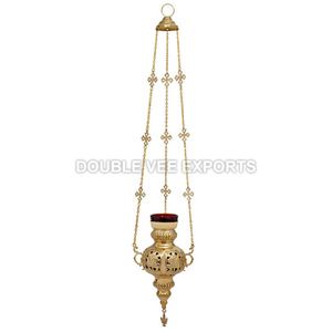 ตะเกียงน้ำมันแขวนทำจากทองเหลืองพร้อมกระจกสีแดง |   โคมไฟวัด/โบสถ์ – DOUBLE VEE EXPORTS - Product Image 2