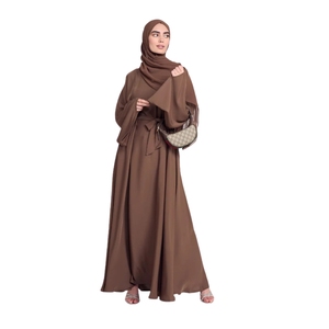 Abaya Marrón Modesta con Mangas Largas, Larga hasta el Suelo, de Color Sólido, de Poliéster, para Uso Diario de Mujeres, Estilo de Oriente Medio, Vestido Holgado - Product Image 1