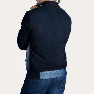 Men's Blue Ostrich Embossed Genuine Cowhide Leather <b>Jacket</b> Premium Quality with Black <b>Suede</b> Leather Arms and Back Winter wear - Product Image 5