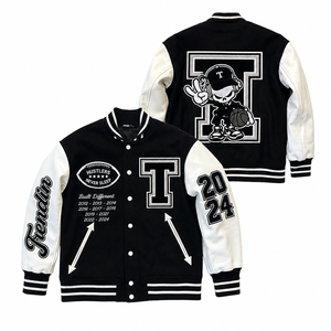 URBANGAZER <b>Men's</b> Winter Varsity <b>Jacket</b> 100% Wool Breathable Windproof Eco-Friendly Patchwork Design High Street Style Black - Product Image 1