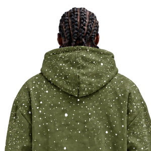 Sweat à capuche pour homme vert olive à imprimé moucheté, en molleton épais, coupe décontractée, style streetwear, avec poche kangourou longue - Product Image 4