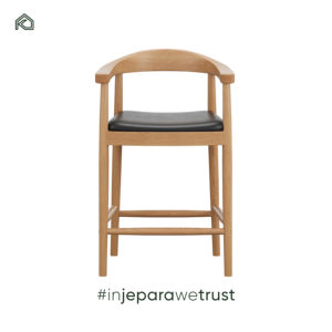 Tabouret de bar moderne en teck massif de haute qualité, dossier ouvert incurvé, pour salle à manger, extérieur, chambre, usage commercial, siège haut - Product Image 3