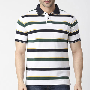 Polo de Manga Corta a Rayas para Hombre, Estilo Casual, Corte Regular, Blanco, Azul Marino, Verde, Amarillo, Diseño con Bolsillo - Product Image 1