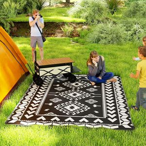 Tappeto da Esterno Reversibile 8FT X 10FT Impermeabile Bianco e Nero con Motivo a Rombi e Borsa per il Trasporto in Materiale Plastico Effetto Paglia - Product Image 2