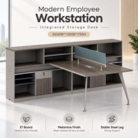 Bureau de travail exécutif pour 2 personnes, table de bureau moderne avec armoire de rangement pour l'espace de travail des managers et des équipes