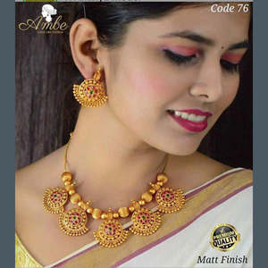 Conjunto de collar de joyería fina de piedra de Pota chapada en oro 10581105PK - Product Image 1