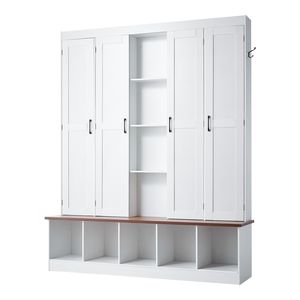 Perchero con Banco y Almacenamiento de Zapatos, 63 Pulgadas de Ancho, Mueble de Entrada 4 en 1 con Ganchos para Colgar y Armario de Almacenamiento - Product Image 1