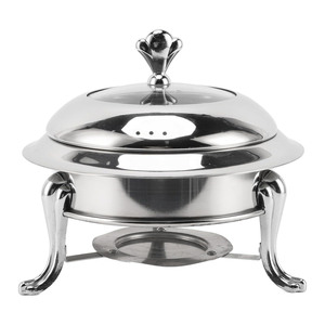 Plat à chafing en argent poli avec couvercle en acrylique et pieds courbés, conçu pour des services de buffet élégants, idéal pour les mariages - Product Image 1