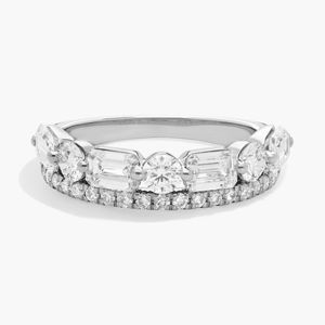 Bague à deux rangs de diamants avec 2 carats de diamants émeraude et ronds de culture en or jaune - Product Image 4