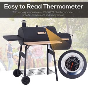 Griglia BBQ a Carbone con Ruote, Ventilazione Laterale, 2 Ripiani, Griglia Metallica, Termometro per Affumicatura e Pizza - Product Image 4