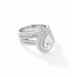 Anillo de Compromiso con Doble Halo de Plata de Ley S925, Certificado IGI, Corte Pera, con Incrustaciones de Diamantes Cultivados en Laboratorio, para Mujer, Oro de 14k - Product Image 4