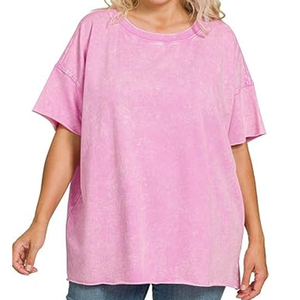 Camiseta de Algodón con Lavado Ácido para Mujer, Manga Corta, Venta al por Mayor, OEM, con Logotipo Personalizado, Tallas Grandes - Product Image 5