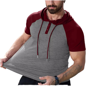 Camiseta con Capucha de Alta Calidad para Hombre, con Bolsillo Delantero, Informal de Verano, Manga Corta, Tela de Algodón - Product Image 1